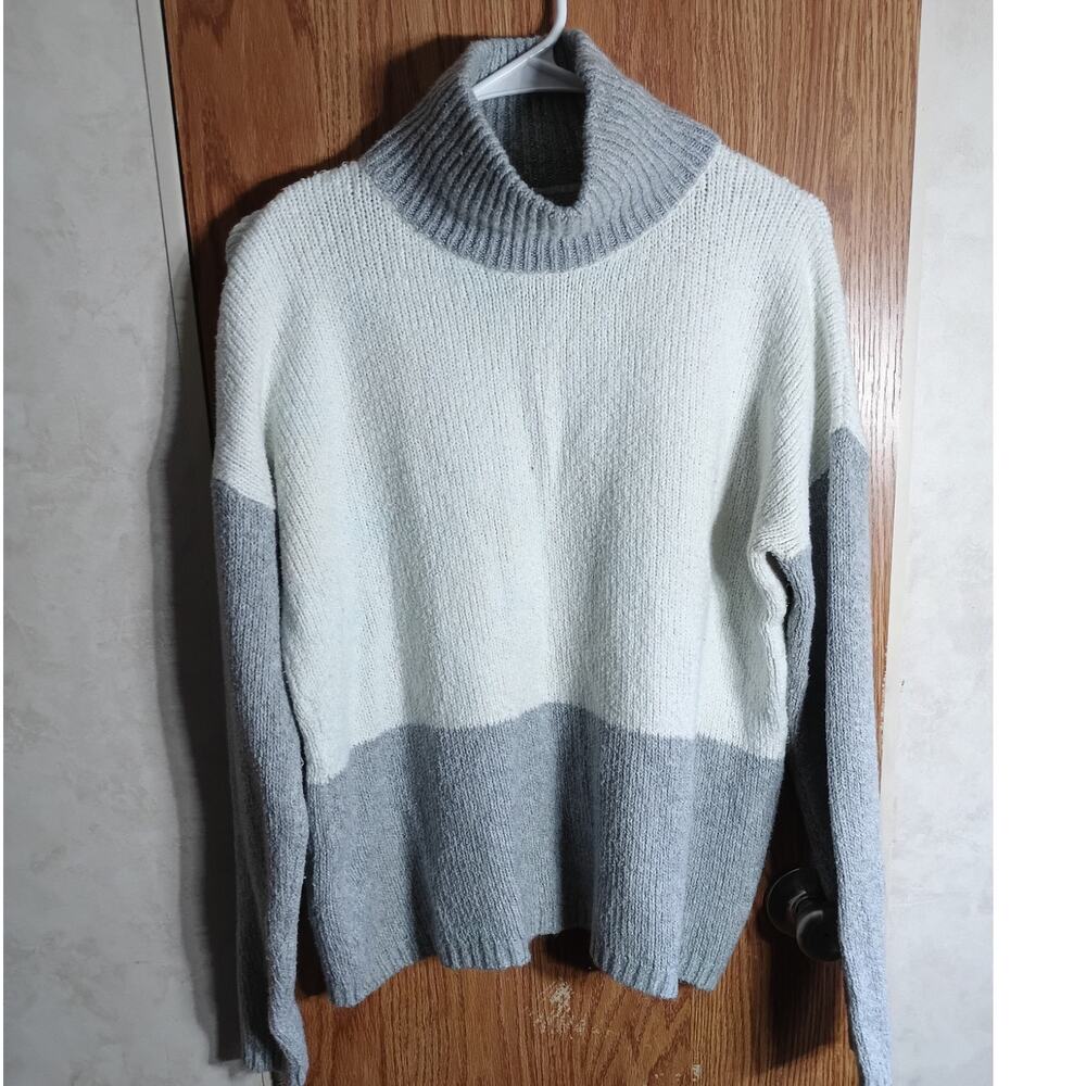 Bass Gray White Colorblock Mock Neck Sweater XL Cozy Preppy Winter Knit